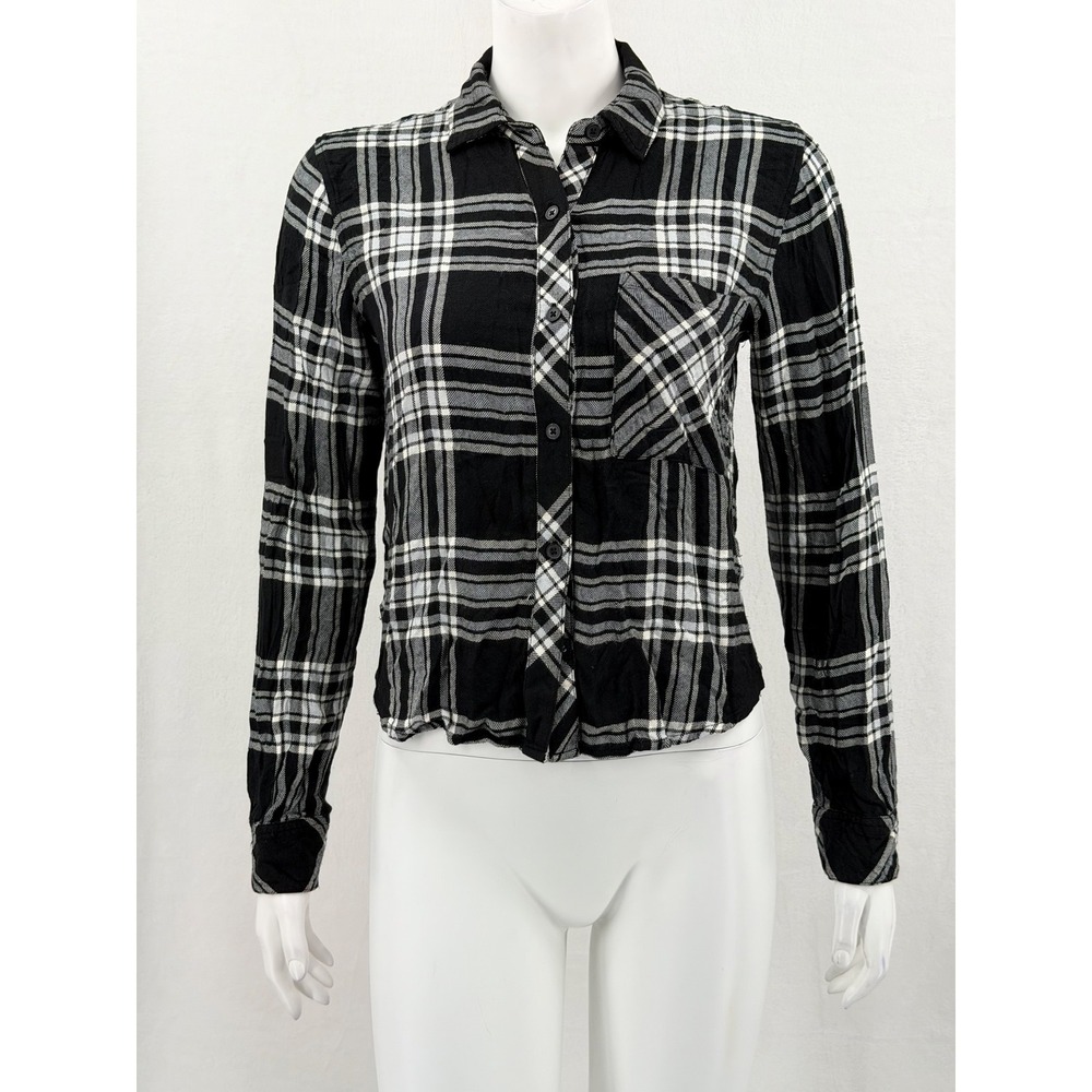 Rails Top Womens XS Black Plaid Dylan Button Up Classic Autumn Fall Cabin Grunge